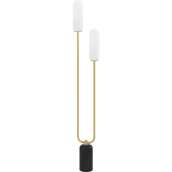 Homcom Lampadaire Sur Pied De Salon Lampe Sur Pied Avec 2 Abat-Jours En Verre, Base En Marbre Et Interrupteur à Pied, Blanc-image