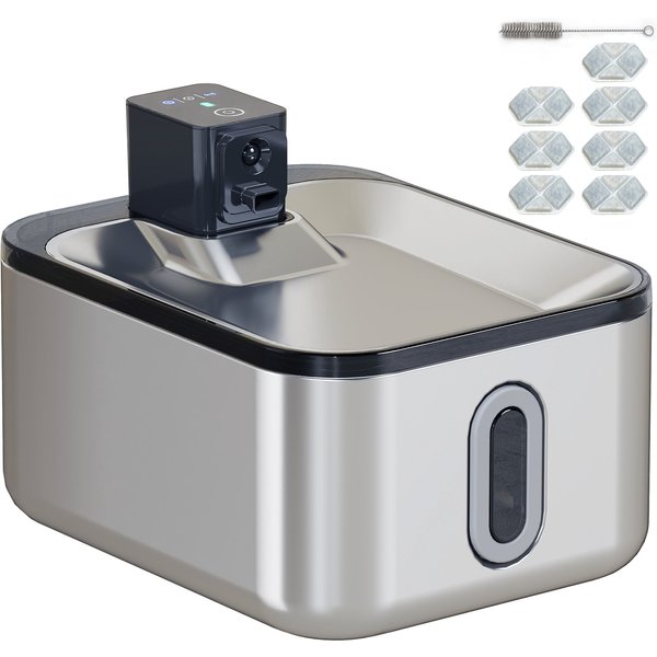 PawHut Fontaine à Eau Pour Chat Automatique En Inox 5L, Silencieuse, Distributeur Eau Chat 3-éTapes Filtre Chargeur Usb, Argent-image