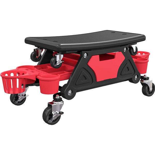 Homcom Tabouret D'atelier Mobile 135 Kg, Tabouret De MéCanicien Avec Roulettes Rotatif à 360° Avec Plateaux, 86X33X33Cm, Rouge-image