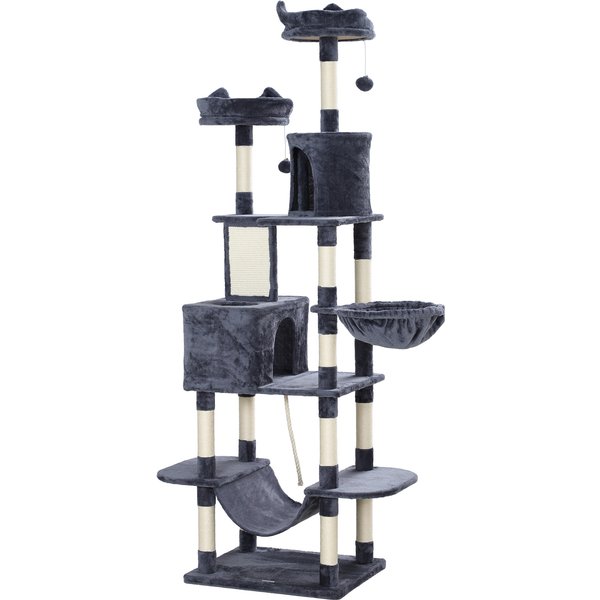 PawHut Arbre à Chat 206 Cm Tour De Jeux Pour Chat En Peluche Plusieurs Niveaux IdéAl Pour 1-3 Chats 60 X 50 X 206 Cm Gris Foncé-image