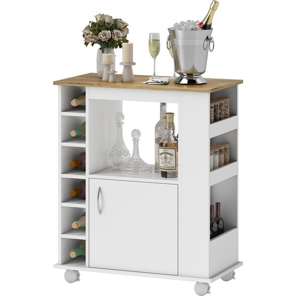 Homcom Desserte Cuisine Multi Rangements Meuble De Rangement Avec Roulettes Dim. 75L X 39,5L X 88H Cm Panneaux De Particules Aosom France-image