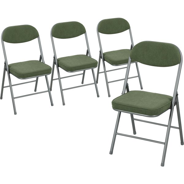HOMCOM Set of Four Folding Corduroy Seat Chairs - Green