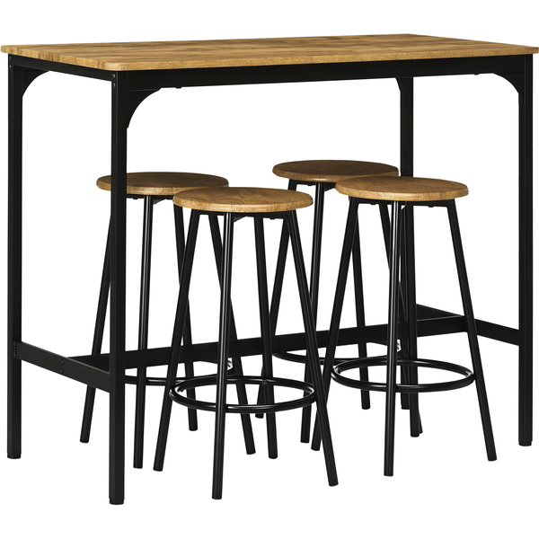 HOMCOM Bartisch Set 5-tlg mit 4 Barhockern Küchentisch im Industriedesign rustikal-braun Metall Essgruppe für Küche & Bar Aosom.de
