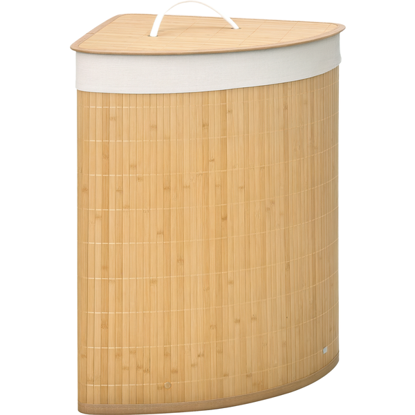 Homcom Panier à Linge D'angle Bambou 55L Couvercle Sac Amovible Bicolore 38X38X57Cm Aosom France-image