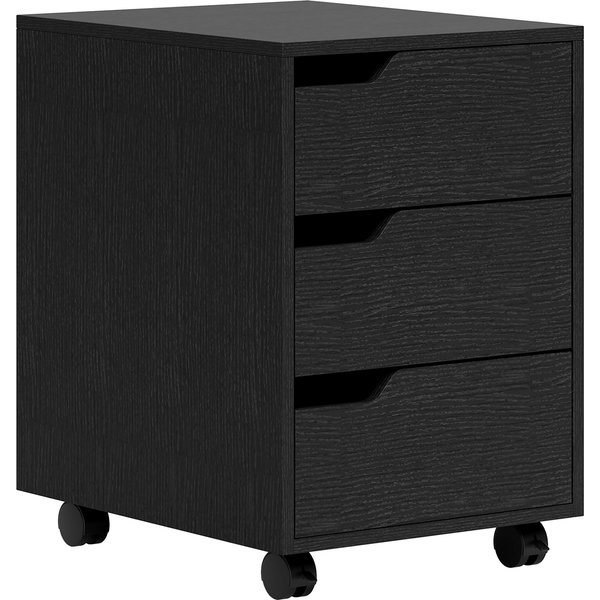 Homcom Caisson Bureau Mobile, Meuble Rangement Bureau Sur Roulettes, 3 Tiroirs, 40X50X57,5Cm, Noir-image