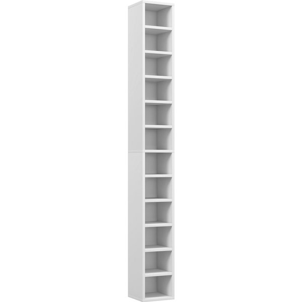 Homcom Rangements Pour CD Et DVD Avec 12 Compartiments, Capacité Max. 204 Cd, 21 X 20 X 175 Cm, Blanc-image