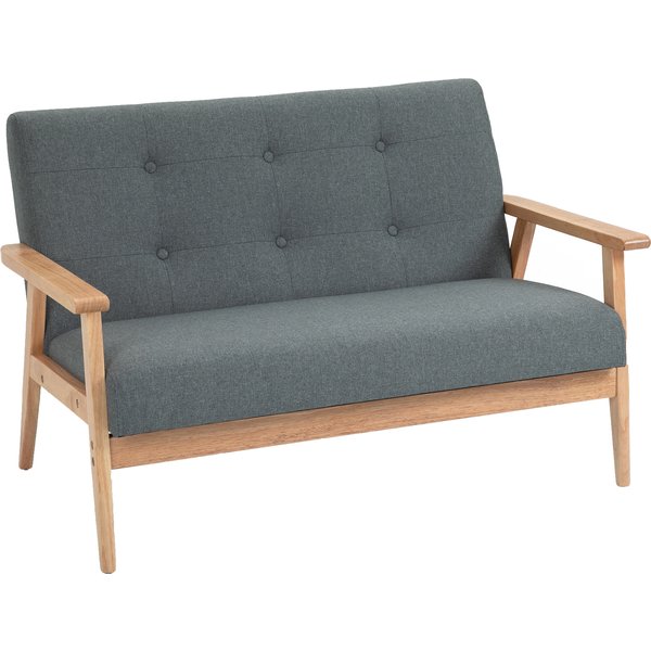 Canapé 2 Places Homcom Canapé En Tissu Double Canapé Rembourré Compact Design Loveseat En Lin Bois De Caoutchouc Gris 115 X 66,5 X 73 Cm-image
