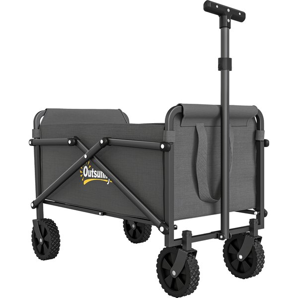 Outsunny 41L Festival Trolley on Wheels, Small Garden Folding Trolley Cart, 60kg Heavy Duty Collapsible Folding Wagon with Adjustable Handle and Carrying Bag for Beach, Camping, Festival, Grey