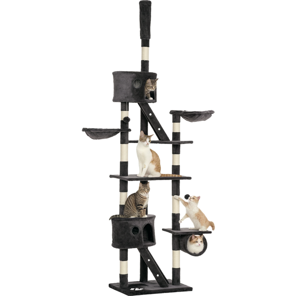 Pawhut Arbre à Chat Griffoir De Nombreux Jeux Peluche Et Sisal Naturtel Hauteur RéGlable 240-260Cm Gris Foncé-image