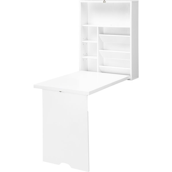 HOMCOM Wandklapptisch mit Regalen, klappbarer Wandtisch, platzsparende Tischplatte ideal für Wohnzimmer, Esszimmer, Home Office, weiß Aosom