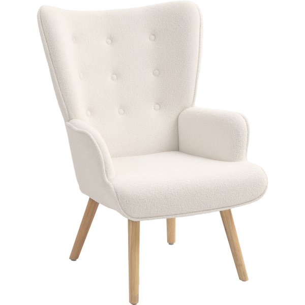 Homcom Fauteuil De Salon En Tissu Bouclette, Fauteuil Capitonné Et Rembourré Avec Pieds En Bois, 71 X 74 X 96 Cm, Beige-image