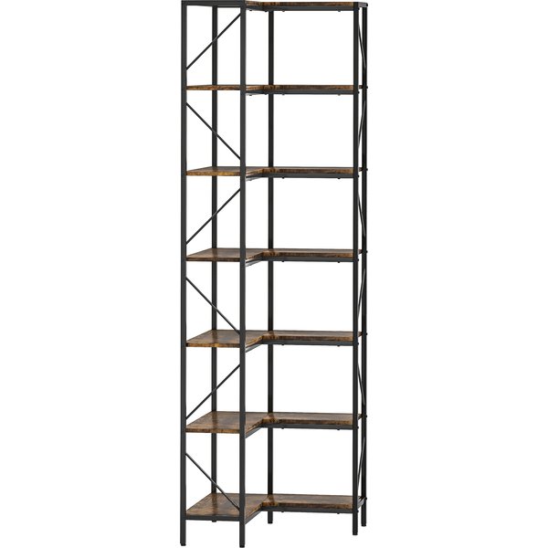 Homcom BibliothèQue D'angle à 7 Niveaux Industriel Avec éTagèRes De Rangement, 60 X 60 X 198 Cm, Brun Rustique-image