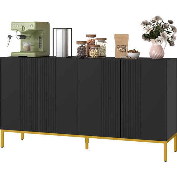Homcom Buffet Design Contemporain Graphique 2 Placards Porte éTagèRes RéGlables En Bois Noir MéTal Doré-image
