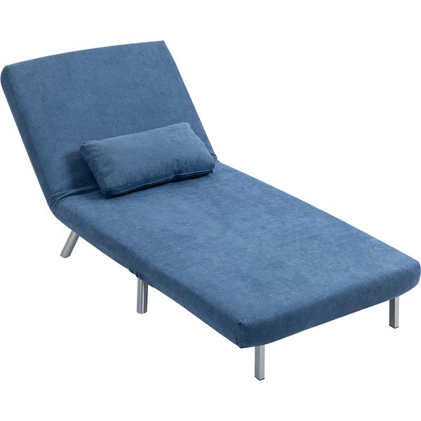 HOMCOM Schlafsessel 2-in-1 klappbar Schlafsofa mit Bettfunktion Relaxsessel mit Verstellbarer Rückenlehne, abnehmbar Kissen, Samtoptik, Gästebett bis 120 kg, Sofabett für Wohnzimmer, Schlafzimmer Blau Aosom