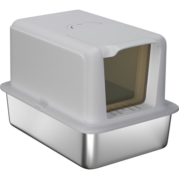 Pawhut LitièRe Pour Chat, Bac En Acier Inoxydable, Filtre, Pelle, Pour Chats Jusqu'à 6 Kg, 40,5 X 60,5 X 41,5 Cm, Gris/Argent-image