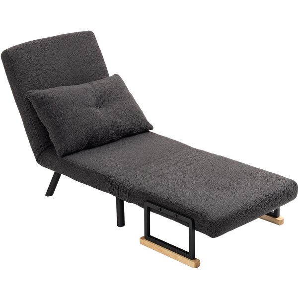 Homcom Canapé-Lit Individuel Pliable Fauteuil Lit Convertible 4 En 1 Dossier RéGlable Sur 5 Niveaux Et Coussin 63X73X81 Cm Gris-image
