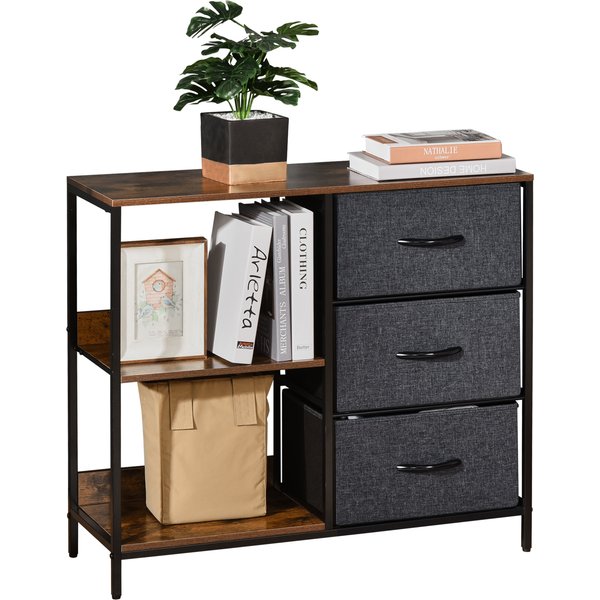 Homcom Commode Meuble De Rangement Avec 3 Tiroirs En Tissu Amovibles, 2 éTagèRes Et 1 Grand Plateau 80 X 29 X 71 Cm Marron-image