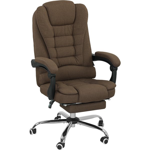 Vinsetto Bürostuhl, ergonomischer Bürostuhl mit höhenverstellbarer Rückenlehne, neigbarem Dossier und Fußstütze, Stoff in Leinenoptik, für Schlafzimmer, Homeoffice, bis 120 kg belastbar, braun Aosom
