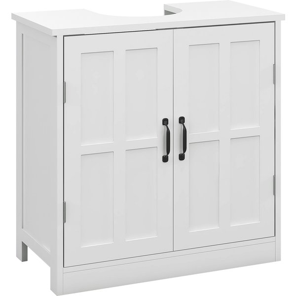 Kleankin Meuble Sous Lavabo Salle De Bain Meuble Sous Vasque Avec Double Porte Et éTagèRe RéGlable, 60X30X60Cm, Blanc-image