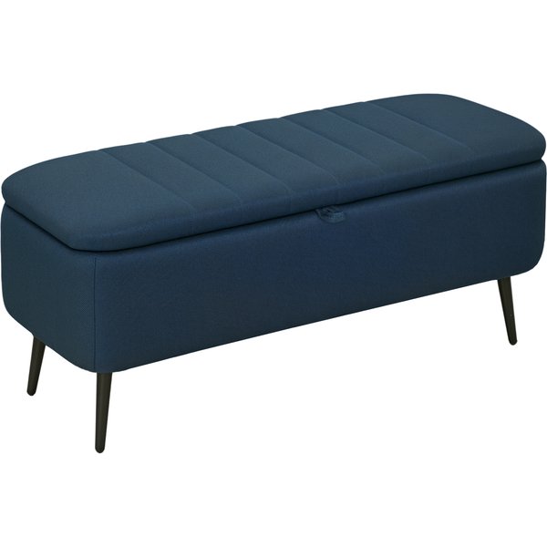 HOMCOM 92 x 31cm Linen-Look Storage Ottoman - Dark Blue