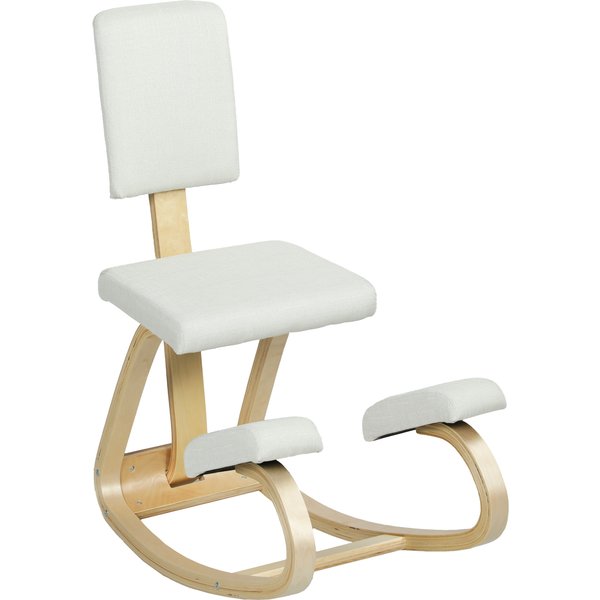 Homcom SièGe Assis Genoux, Tabouret Ergonomique En Bois à Bascule Avec Dossier, Chaise à Genoux Pour Bureau à Domicile, CrèMe-image