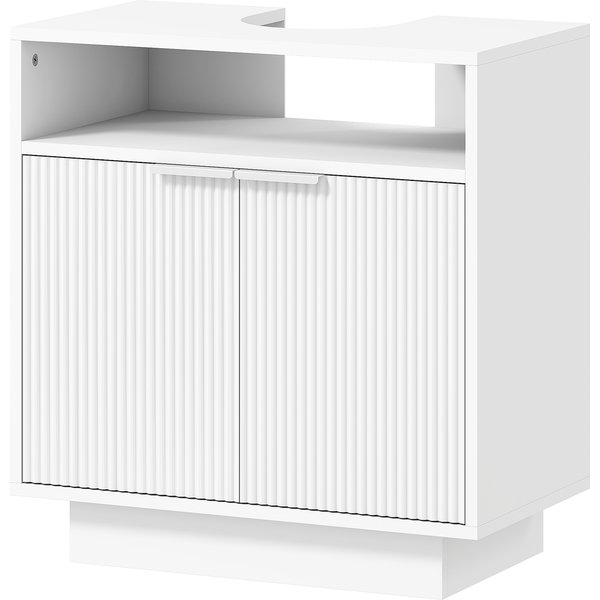 Homcom Meuble Sous Lavabo Avec 2 Portes à Rainures Et Compartiment Ouvert Pour Lavabo Avec Ou Sans Piedestal 60X33X63 Cm Blanc-image