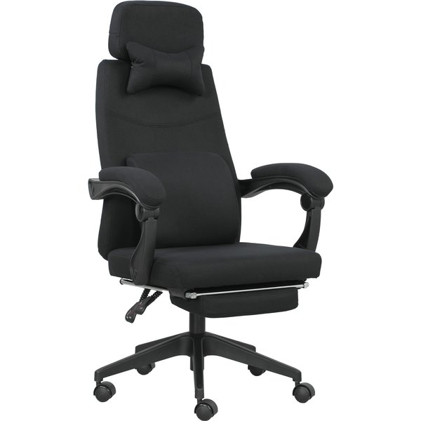 Vinsetto Fauteuil De Bureau Chaise De Bureau Grand Confort Dossier RéGlable Repose-Pied Roulettes 360° Lin 62 X 68 X 127 Cm Noir-image