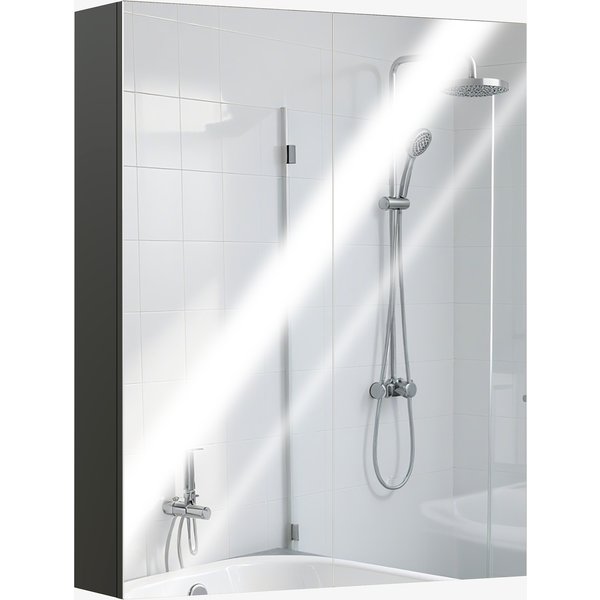 Homcom Armoire Murale Salle De Bain 2 Portes Avec Miroir Et 2 ÉTagèRes IntéRieures En Mdf, 60X15X75 Cm, Noir-image