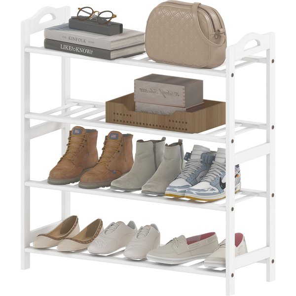 HOMCOM Bambus-Schuhregal mit 4 Ebenen für 12 Paar Schuhe für Eingangsbereich Flur Schlafzimmer 67,5x24,7x72 cm Weiß Aosom