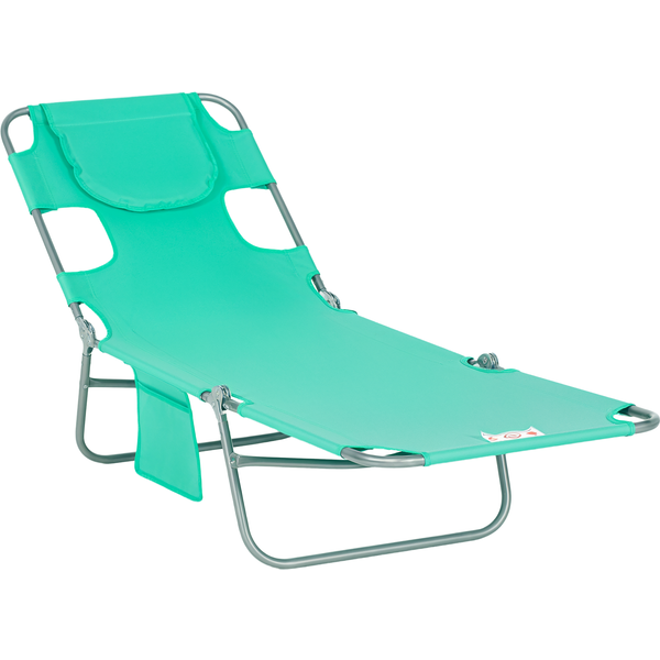 Outsunny Beach Chaise Lounge with Face Cavity & Arm Slots, Portable Sun Lounger, Reclining Lounge Chair for Patio Garden Beach Pool, Green Aosom UK