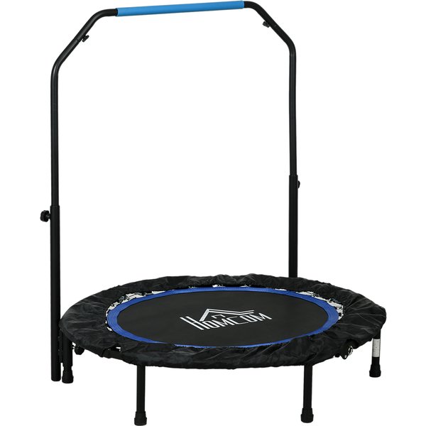 Homcom Trampoline De Fitness Gymnastique Avec PoignéE RéGlable, Pliable, 6 Pieds, 28 Ressorts Ø 102 Cm, Noir Bleu-image