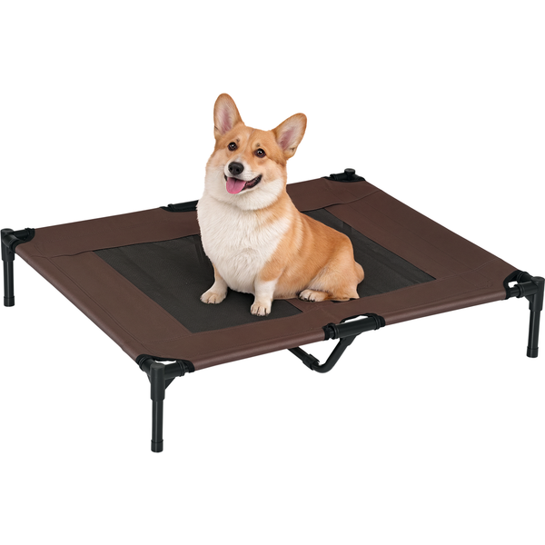 Pawhut Lit Sur Pieds Lit Pour Chien Chat Lit SuréLevé Aniamux Grand Confort Tissu Oxford TextilèNe Micro-Perforé Acier 92 X 76 X 18 Cm Marron-image