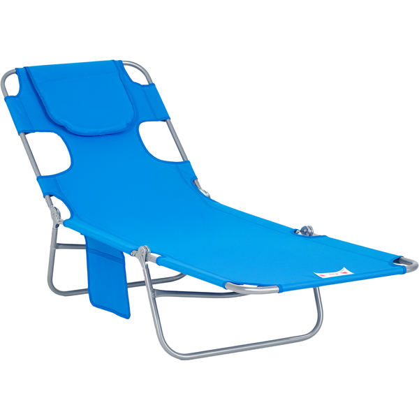Outsunny Beach Chaise Lounge: Portable with Face Cavity, 5-Position Adjustable Backrest, Azure Blue Aosom UK