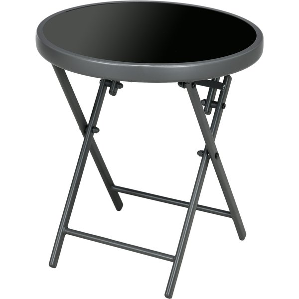 Outsunny Table Basse Pliante Table D'appoint Pliante Plateau En Verre Trempé Structure En Acier Ronde Ø 45 X 50 Cm Noir-image