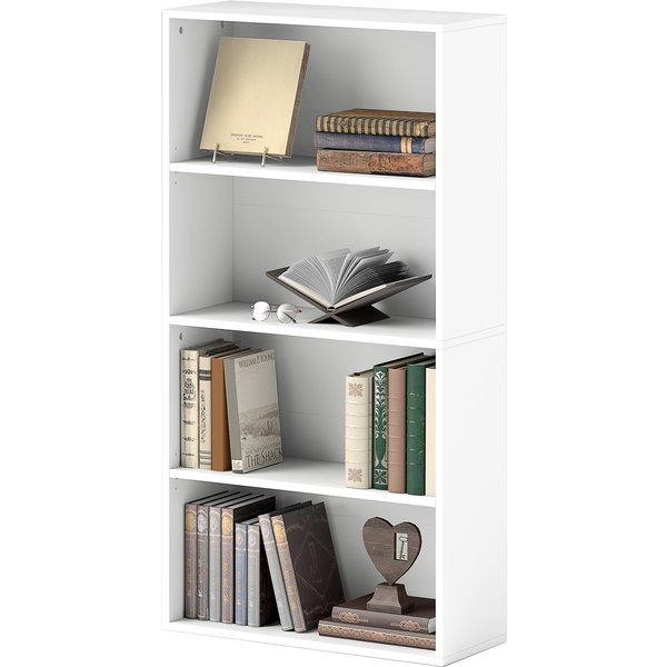 HOMCOM Bücherregal mit 4 Regalen und 2 Verstellbaren Regalen, Modernes Holz-Regal, 60x24x115,5 cm, Weiß Aosom