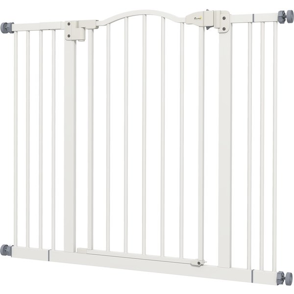 PawHut 78 cm Hundegitter für Innen, Hundesicherheitsgitter, Erweiterbares Hundegitter 74-100 cm mit Doppelverschluss und Automatischer Schließung für Treppen und Tür, Weiß Aosom