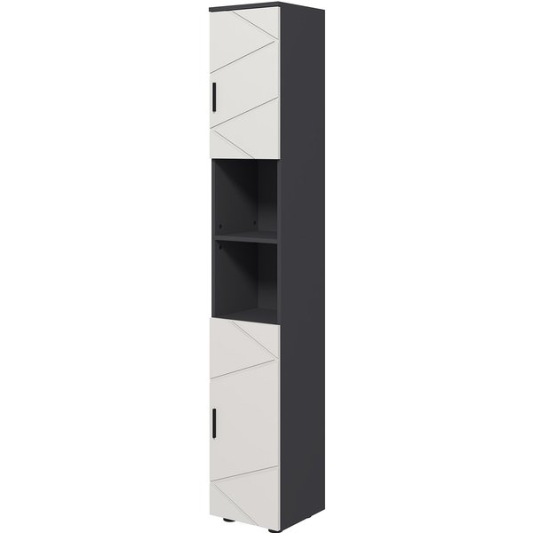 Kleankin Badezimmerschrank aus Spanplatte mit 2 offenen Regalen und 2 verstellbaren Schränken mit 2 Ebenen, 30x30x183 cm, Hellgrau und Dunkelgrau Aosom