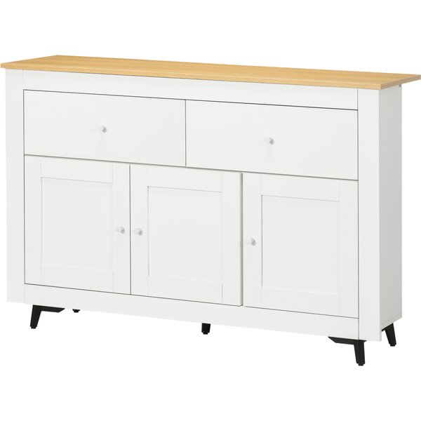 HOMCOM Buffet Küche mit 2 Schubladen 3 Türen, Aufbewahrungsmöbel für Küche, Esszimmer, Wohnzimmer, 117 x 35 x 80 cm, Weiß Aosom