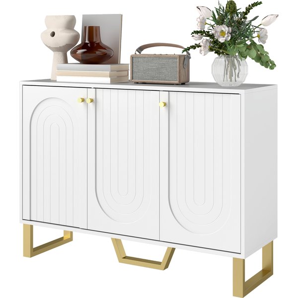 HOMCOM Buffet Wohnzimmer Aufbewahrungsmöbel im modernen Stil mit Schranktüren und verstellbarem Regal, TV-Möbel für 50-Zoll-Fernseher, Esszimmer- und Wohnzimmerbuffet, 106,5 x 35 x 77,5 cm, weiß Aosom