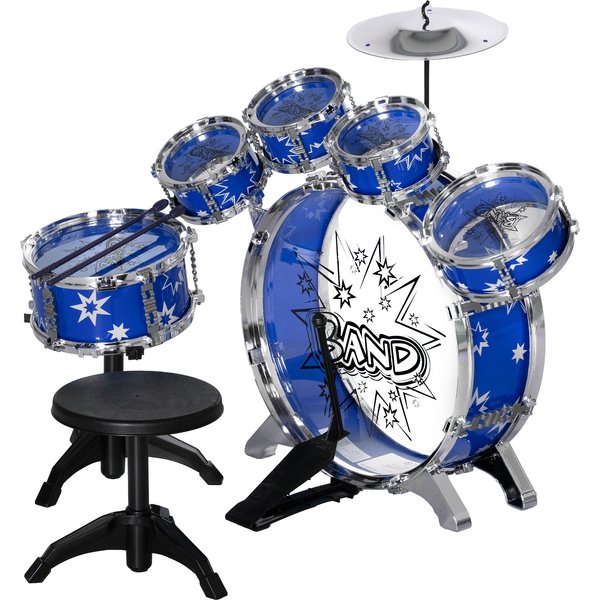 AIYAPLAY Set Schlagzeug für Kinder mit Bassdrum mit Pedal, mittleren und kleinen Trommeln, Becken und Hocker, Musikspielzeug für Kinder von 3-6 Jahren, Blau Aosom