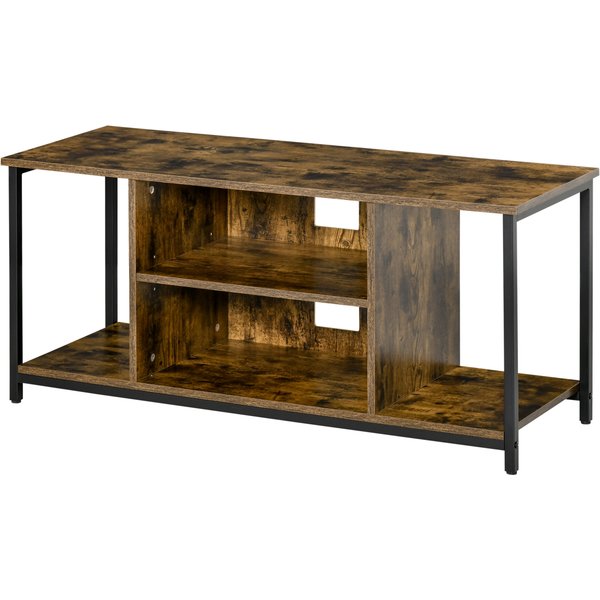 HOMCOM Modernes TV-Möbel, Bis zu 55 Zoll mit Offenen Regalen, Modernes Wohnzimmermöbel, Niedrig, Elegant, Industriestil, Holz und Stahl, 110L x 40B x 50H cm, Rustikales Braun Aosom