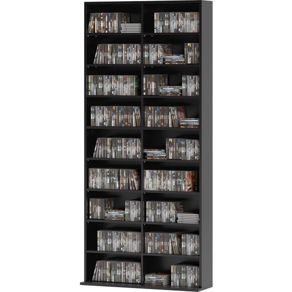 HOMCOM Mobiles CD-Regal mit 18 Fächern für 640 CDs im modernen Design, CD-Schrank aus Spanplatte, 78,5x24x175 cm, Schwarz Aosom