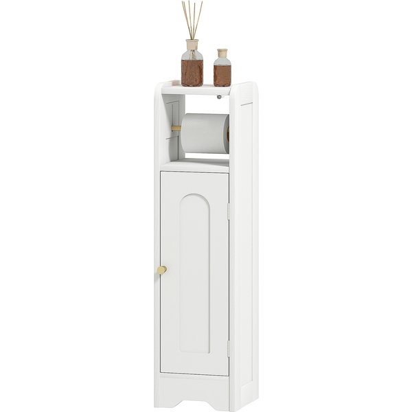 HOMCOM Schmaler Badezimmerschrank, WC-Toilettenaufbewahrung, Toilettenpapierhalter mit verstellbarem Regal, platzsparend für kleine Räume, weiß Aosom