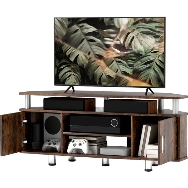 HOMCOM TV-Möbel TV-Ständer Holz TV-Bank für Fernseher bis zu 55 Zoll mit großem Regal, Schranktüren und offenem Fach für Wohnzimmer Schlafzimmer, 120 x 40 x 52 cm, braun Aosom