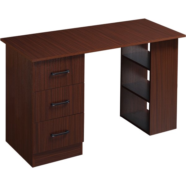 HOMCOM Schreibtisch Büro mit 3 Schubladen und 3 umkehrbaren Regalen, 120 cm Holzschreibtisch, Farbe Walnuss Aosom