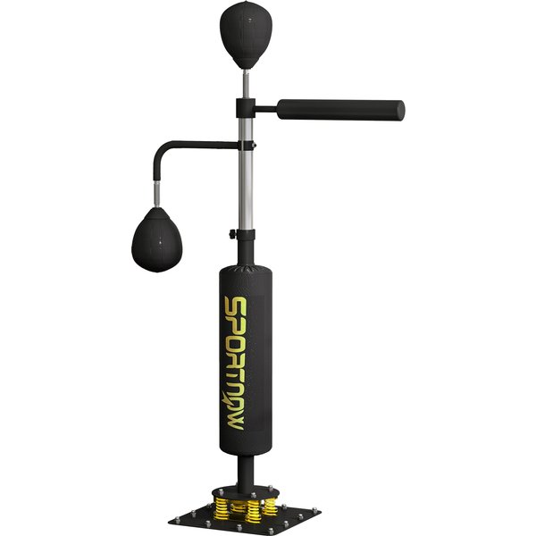Sportnow Sac De Boxe Autoportant, Deux Ballons De Vitesse, Barre De Boxe Pivotante, Coussin De Coup De Pied, RéGlable En Hauteur, Acier, 84 X 36 X 140-205 Cm, Noir-image