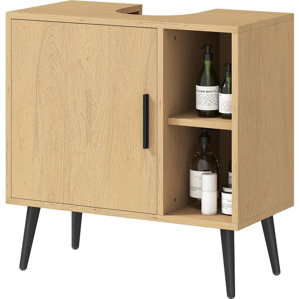 HOMCOM Badezimmer Unterschrank, industrieller Waschtischunterschrank mit Soft-Close-Tür und verstellbarem Regal, 60 x 30 x 59,5 cm, Eiche Aosom