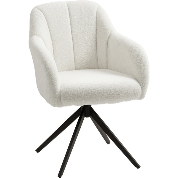 HOMCOM Loungesessel drehbarer Relaxsessel Loungesessel gepolstert mit Stahlfüßen und Teddyfleece-Effektgewebe für Wohnzimmer Schlafzimmer Büro Weiß Aosom