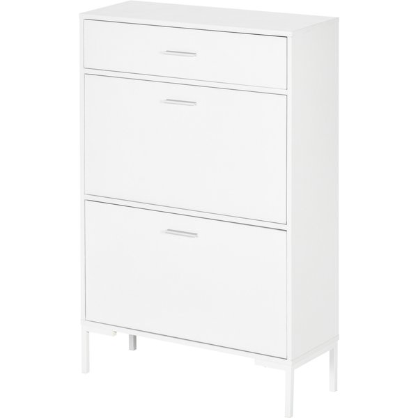 HOMCOM Mobile Portascarpe, Moderne Schuhschrank für 12 Paare Schuhe mit 2 Klappflügeltüren und Schublade, aus Spanplatte, MDF und Metall, 75x26x110 cm, Weiß Aosom