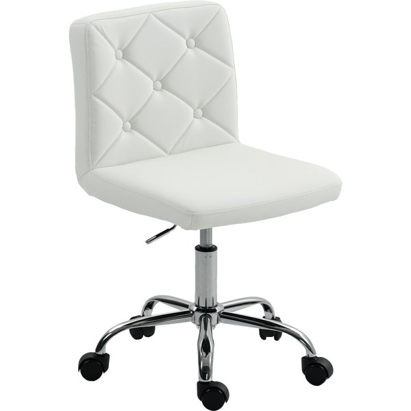HOMCOM Bürostuhl mit verstellbarer Höhe, gepolstert mit Knöpfen und drehbaren Rollen, Schreibtischstuhl aus PU-Leder, Schaumstoff und Stahl, 44x50x78-88 cm, Weiß Aosom